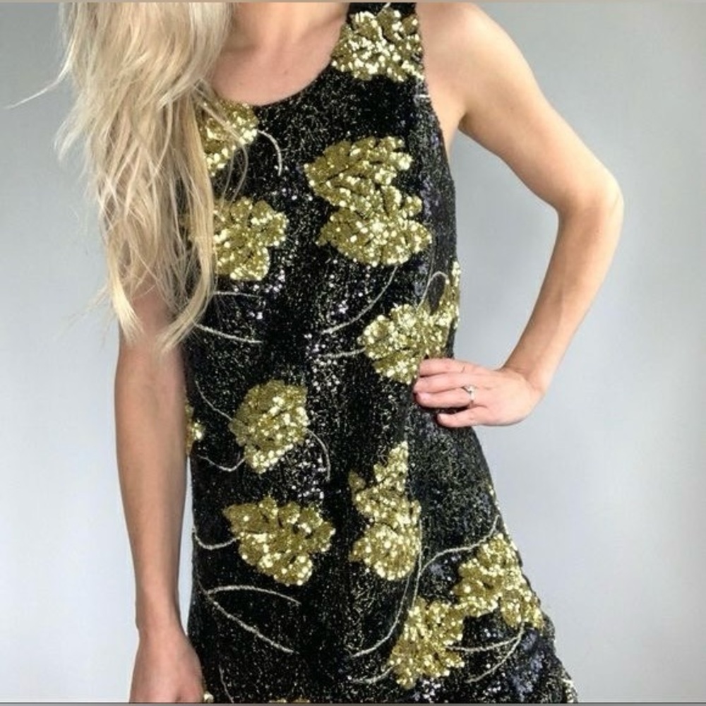 MM Couture Black and Gold Sequin Dress